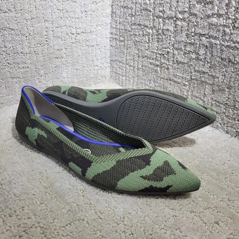 Rothys The Point Green Olive Camo Pointed Toe Slip on Flat Shoes Women's 6.5 - Picture 6 of 9